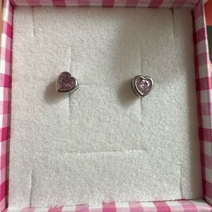 Kids Earrings pink CZ heart sterling silver